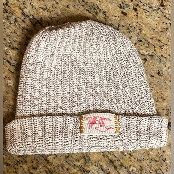 Columbia Knit Grey White Knit Beanie With Duck Front Patch 100% Cotton US Made - Picture 4 of 5